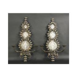 PAIR TOLE MIRRORED SCONCES 2 ARMS