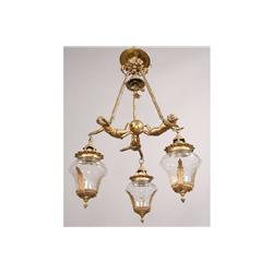 FRENCH BRONZE FIGURAL CHANDELIER CUPID GLASS
