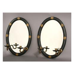 PAIR MIRRORED BACK OVAL SCONCES 2 ARMS BRONZE