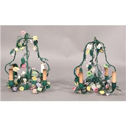 PAIR FRENCH WROUGHT IRON HANGING CHANDELIERS