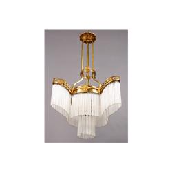 ANTIQUE GLASS BRASS 3 ARM ART DECO CHANDELIER