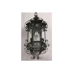 ANTIQUE WROUGHT IRON LANTERN 6 GLASS SIDES