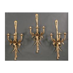 SET 3 FRENCH BRONZE SCONCES 3 ARMS