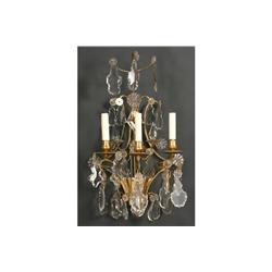 PAIR STYLISH BRASS 3 ARMS SCONCES CRYSTAL DROPS