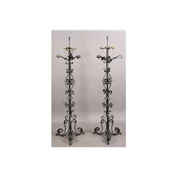 PAIR ORNATE WROUGHT IRON FLOOR LAMPS