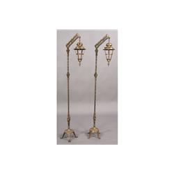 PAIR ART DECO BRASS STEEL LAMPS REMBRANDT