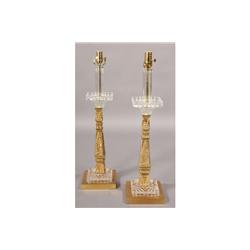 PAIR BRONZE GLASS TABLE LAMPS