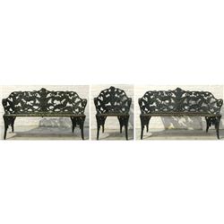 3 PC SET FERN PATTERN IRON GARDEN BENCH CHAIRS
