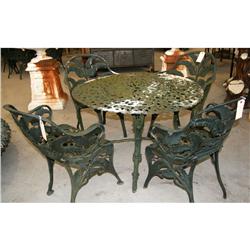 5 PC LOT: ANTIQUE GARDEN IRON FERN 4 CHAIRS & 1 TABLE
