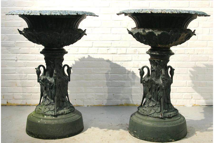 Pr Antique Cast Iron Garden Urns Fiske