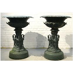 PR ANTIQUE CAST IRON GARDEN URNS FISKE