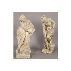 2 CAST STONE VINTAGE GARDEN FIGURES