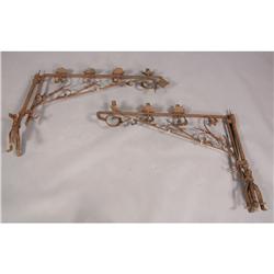 PAIR WROUGHT IRON SWINGING ARM CANDLE HOLDERS