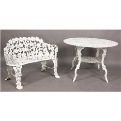 GARDEN LOT CAST IRON BENCH 2 TIERED TABLE