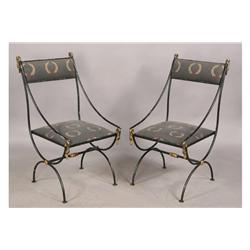 PAIR WROUGHT IRON GARDEN CHAIRS UPHOLSTERED