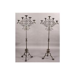 PAIR SAMUEL YELLIN GOTHIC WROUGHT IRON CANDELABRA