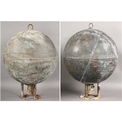PAIR LARGE INDUSTRIAL STEEL SPHERES