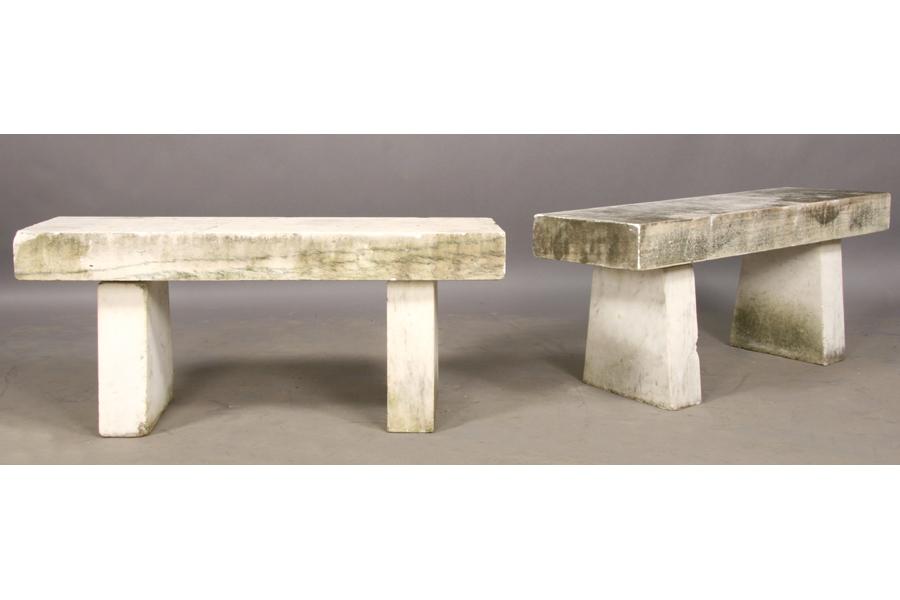 Pair Art Deco Carved Marble Benches