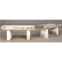 PAIR ART DECO CARVED MARBLE BENCHES