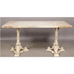 GARDEN TABLE LARGE MARBLE TOP VICTORIAN IRON