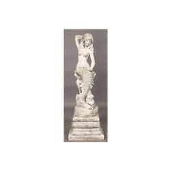 CAST STONE GARDEN FOUNTAIN SEATED MERMAID