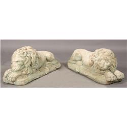 PAIR CAST STONE RECUMBENT LIONS CANOVA STYLE