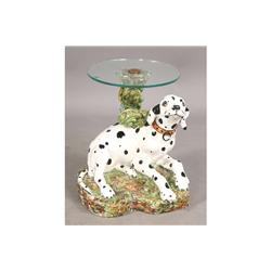 ITALIAN CERAMIC DALMATIAN SIDE TABLE FAUX BOIS