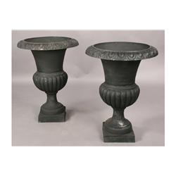 PAIR CAST IRON CAMPANA GARDEN URNS