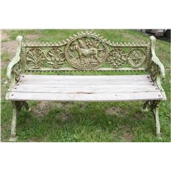 PAIR CAST IRON GARDEN BENCHES DOG EAGLE SEATS
