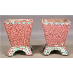 PAIR CAST STONE GARDEN PLANTERS TILE DECORATION