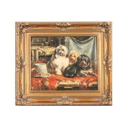 PORTRAIT PAINTING 3 DOGS POSING FINE ART