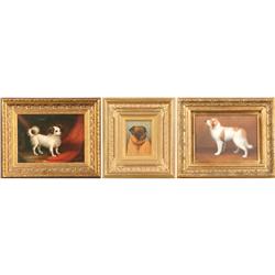 PORTRAIT PAINTING 3 DOGS PUG KUVASZ TOY DOG