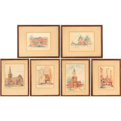 SET 6 WATERCOLORS HISTORIC PHILADELPHIA WERNER