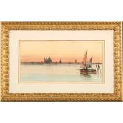 S.A. MULHOLLAND AMERICAN SEASCAPE WATERCOLOR