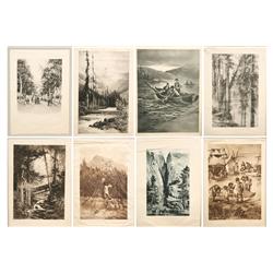 SET 8 ETCHINGS SILK VARIOUS LANDSCAPE SCENES