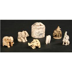 LOT SEVEN PIECES CARVED ASIAN IVORY