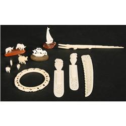 LOT OF 12 PIECES IVORY CARVED MATERIALS