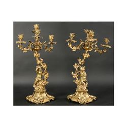 ANTIQUE 19 C. PR BAROQUE GILT BRONZE CANDELABRA