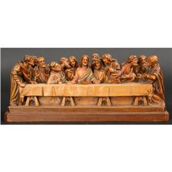 CARVED WOOD FIGURAL GROUP THE LAST SUPPER