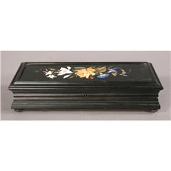ANTIQUE ITALIAN GLOVE BOX EBONIZED PIETRA DURA