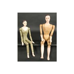 2 ARTICULATED FRENCH CARVED WOOD MANNEQUINS