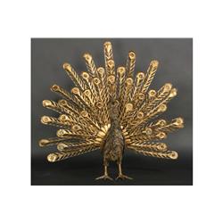 MODERN GILT DECORATED METAL PEACOCK