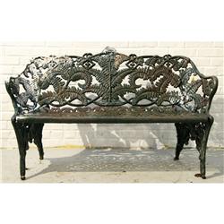 ANTIQUE GARDEN FERN CAST IRON BENCH FISKE