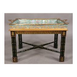 CLOISONNE STYLE TRAY TABLE FAUX BAMBOO