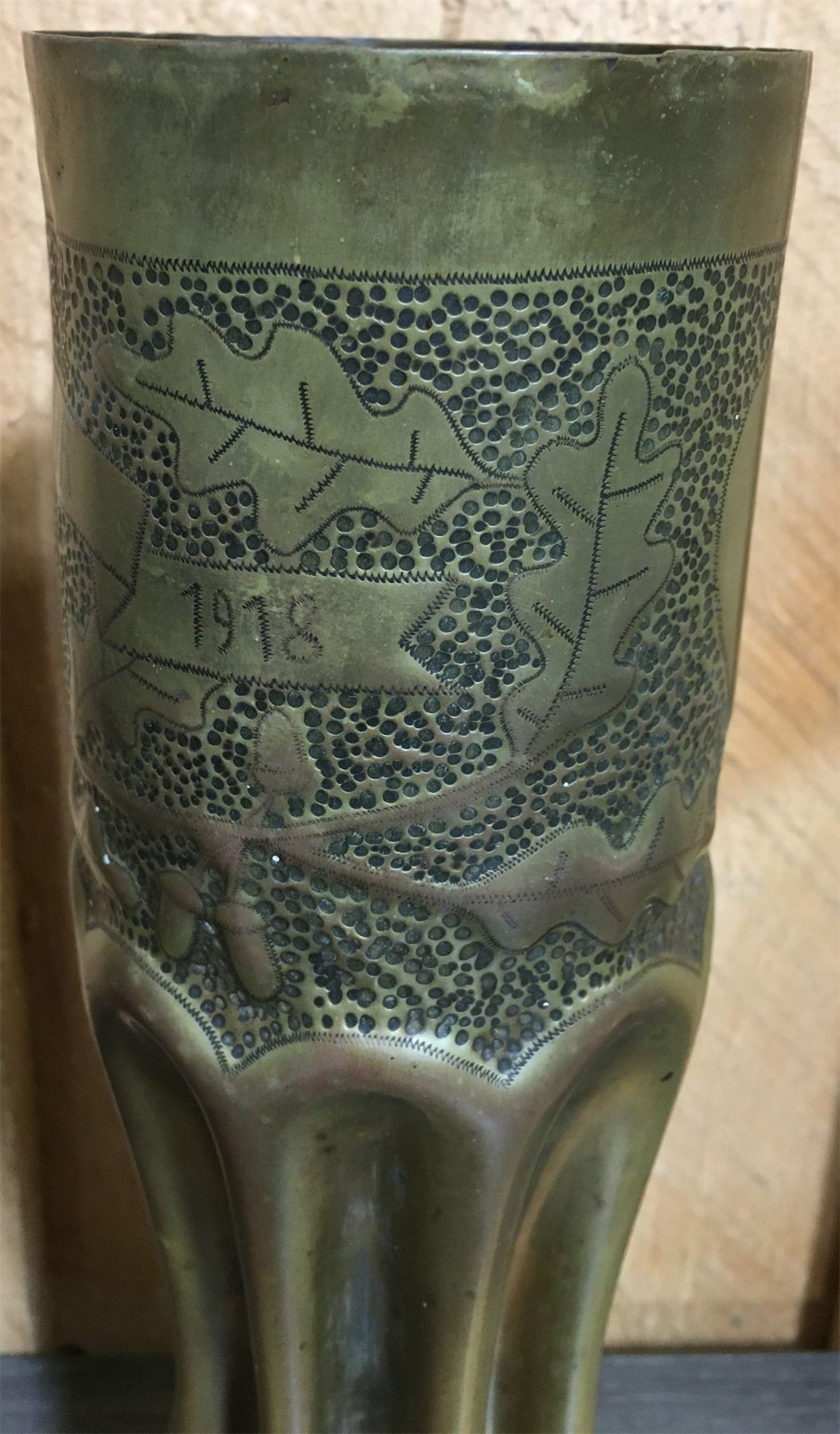 BRASS SHELL TRENCH ART ENGRAVED WW1 SOUVENIR