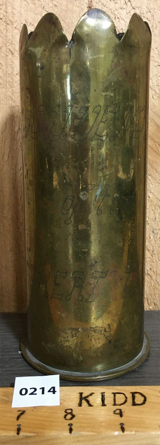 GERMAN BRASS SHELL TRENCH ART ENGRAVED WW1 SOUVENIR