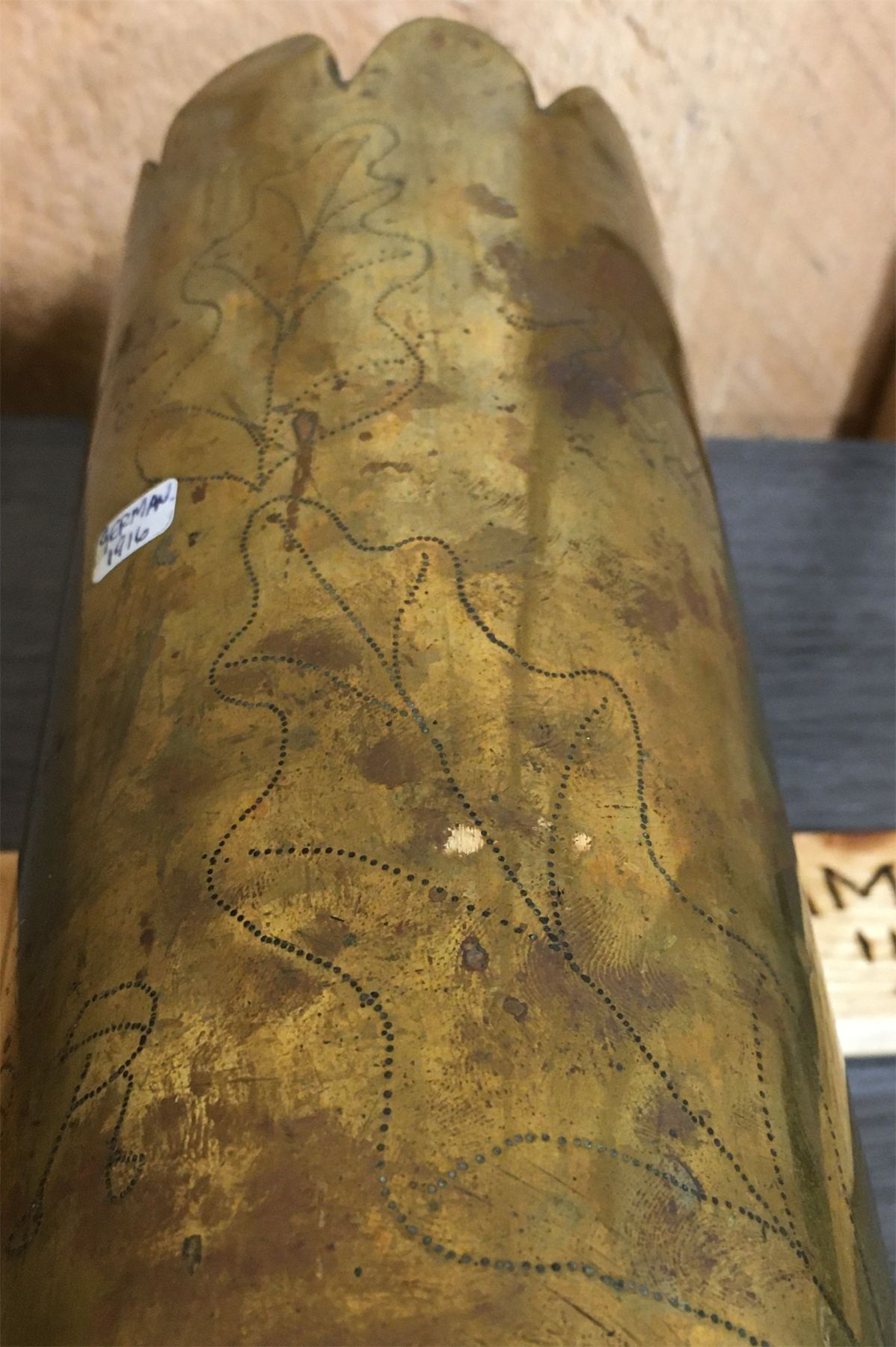 GERMAN BRASS SHELL TRENCH ART ENGRAVED WW1 SOUVENIR
