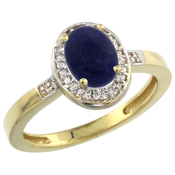 0.90 CTW Lapis Lazuli & Diamond Ring 10K Yellow Gold - REF-30M7K