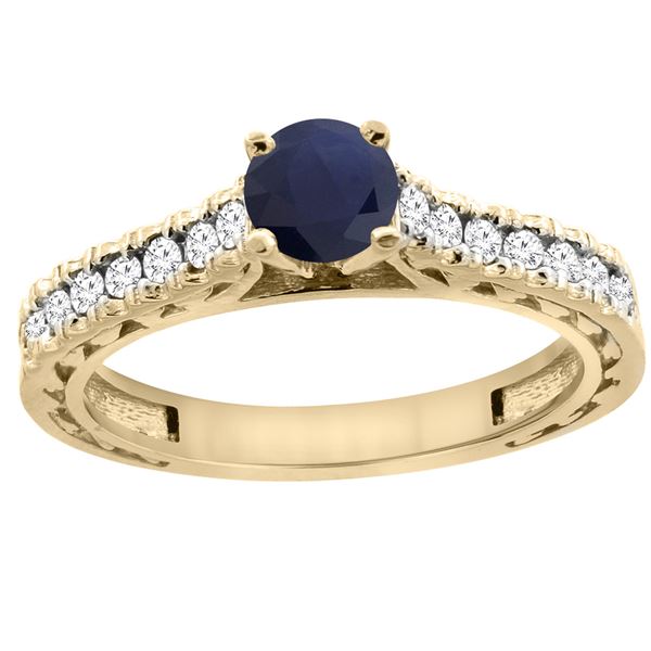 0.90 CTW Blue Sapphire & Diamond Ring 14K Yellow Gold - REF-72M9A