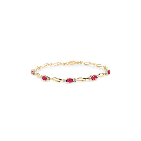 Genuine 4.21 ctw Ruby & Diamond Bracelet 14KT Yellow Gold - REF-94N4R